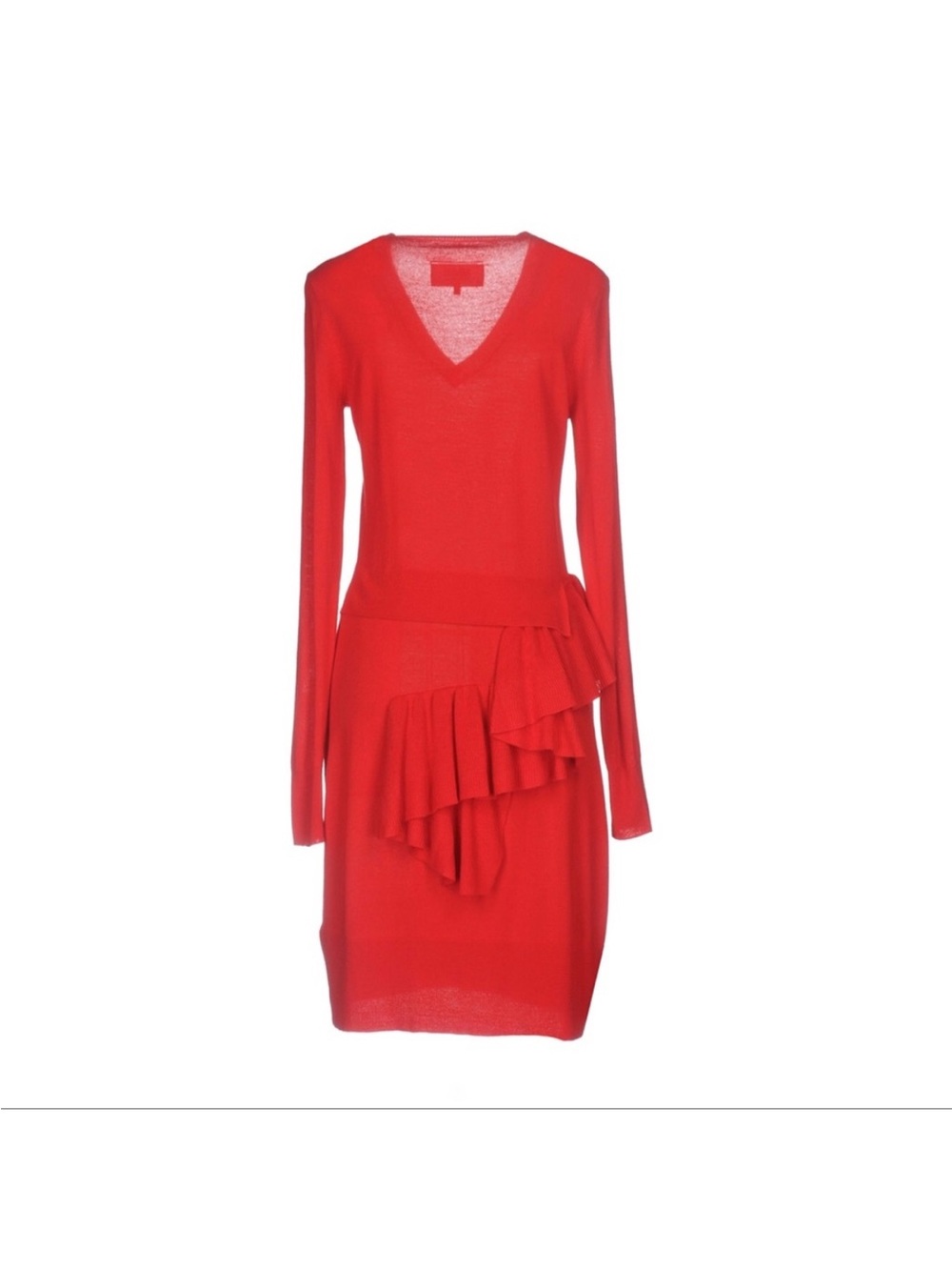 Maison Martin Margiela Red V-Neck Long Sleeve Ruffle Dress